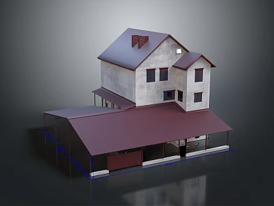Two Story House With Red Roof White Exterior And Covered Porch 3d model