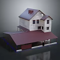 Two Story House With Red Roof White Exterior And Covered Porch