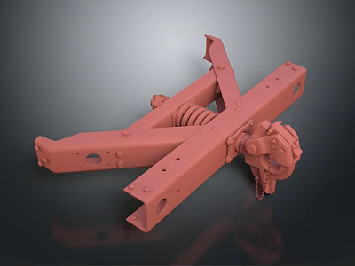 Red Brown Industrial Mechanical Equipment with Cross Bracket Spring and Bolted Parts 3d model