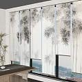 Light Filtering Bamboo Pattern Sheer Curtains For Elegant Living Room Window Decor 3d model