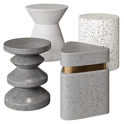 Modern Minimalist Concrete Side Tables With Various Geometric Shapes And Brass Accents 3d model
