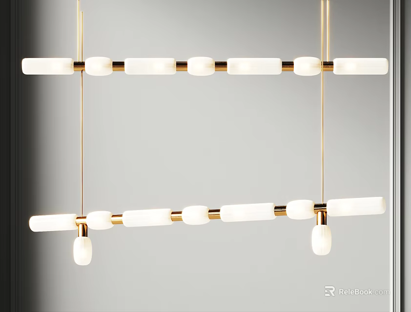 Modern Minimalist Double Layer Hanging Chandelier With White Tube And Gold Frame 3d model 