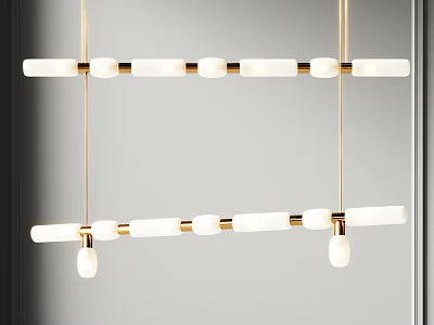 Modern Minimalist Double Layer Hanging Chandelier With White Tube And Gold Frame 3d model