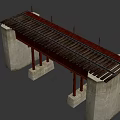 Railway Bridge Structure With Concrete Piers Rail Tracks and Support Beams