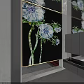 Elegant Modern Floral Screen With Blue White Flowers And Black Background Design