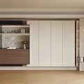 Modern Sideboard With White Cabinets Dark Wood Open Shelves And Wooden Floor