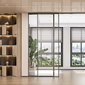 Modern Reception Area Interior With Marble Wall Reception Desk Hanging Lights And Plant