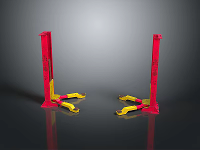 Red Car Jack Stands With Yellow Support Base For Vehicle Maintenance 3d model
