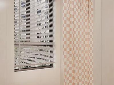 Modern Window Blinds With Checkered Curtains For Home Interior Design 3d model