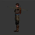 Traditional Outfit Character With Sword Blue Sash Long Boots And Arms Outstretched Pose