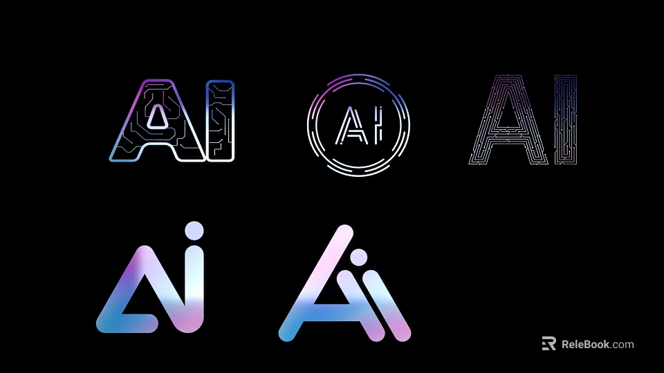 3D AI Typography Designs With Colorful Gradient And Geometric Patterns 3d model 