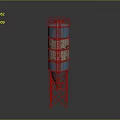 Tall Cylindrical Blue And White Water Tower With Rusted Metal Structure