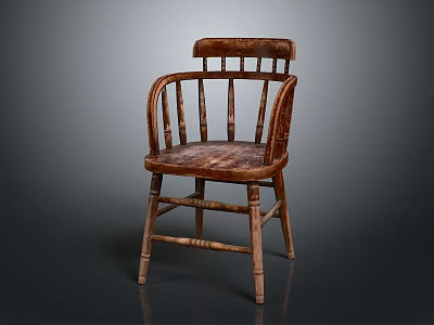 Rustic Solid Wood Chair Featuring Slatted Back And Armrests For Living Room Furniture 3d model