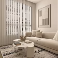 Modern Cozy Cream Toned Living Room With Curved Plush Sofa And Illuminated Wall Bookshelves