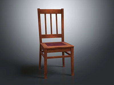 Classic Wooden Accent Chair with Vertical Slat Back and Red Cushion Seat 3d model