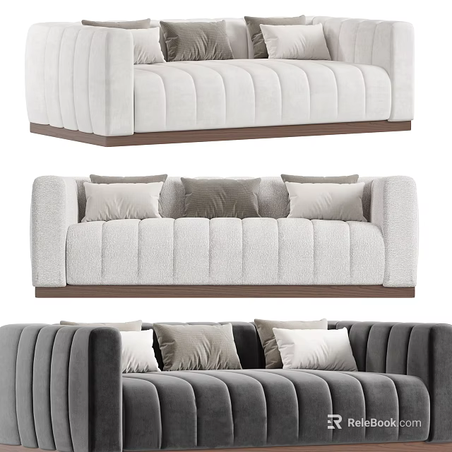 Comfortable Sectional Sofa in Neutral Tones with Multiple Pillows Soft Fabric Upholstery and Wooden Base 3d model 