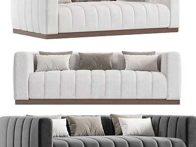 Comfortable Sectional Sofa in Neutral Tones with Multiple Pillows Soft Fabric Upholstery and Wooden Base 3d model