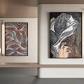 Modern Abstract Wall Art In Interior Living Space With Seated Person And Patterns