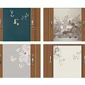 Chinese Style Background Wall Designs With Floral Landscape Patterns Wooden Frames And Wall Lamps