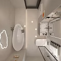 Modern Bathroom Interior With Cloud Neon Mirror Black Towel Rack White Vanity And Shower Area