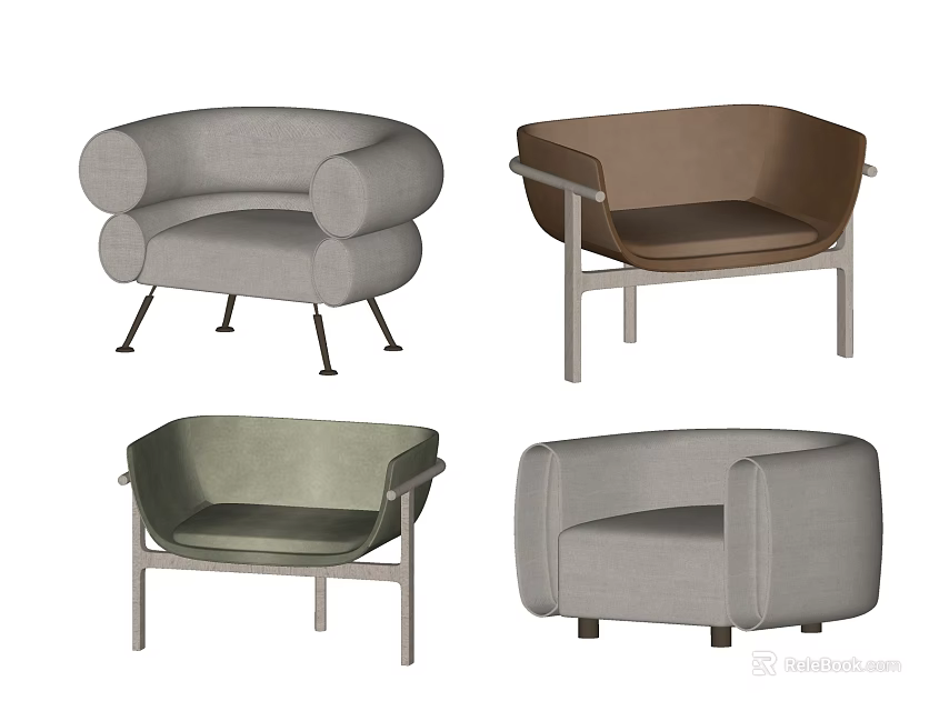 Modern Single Sofa Collection with Stylish Upholstery and Multiple Color Options 3d model