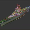 Detailed 3D Battleship Model With Hull Upper Deck Turret Guns And Antennas