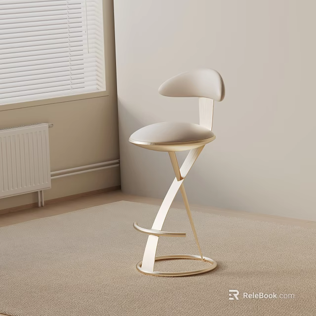 Modern White Bar Stool With Stylish Metal Frame In Minimalist Indoor Setting 3d model 