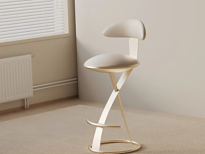 Modern White Bar Stool With Stylish Metal Frame In Minimalist Indoor Setting 3d model