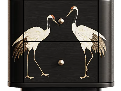 Elegant Black Chest Of Drawers With Exquisite Hand Painted Red Crowned Crane Decor For Home 3d model