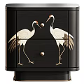 Elegant Black Chest Of Drawers With Exquisite Hand Painted Red Crowned Crane Decor For Home