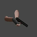 Hand Holding Black Pistol With Green Gloves And Smoke From Muzzle On Gray Background