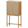 Two Modern Wooden Decorative Cabinets With Lattice Doors And Rattan Details