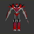 Red and Silver Robot Character 3D Model With Sharp Edges And Mechanical Design