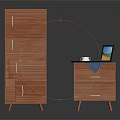 Wooden Cabinets With Drawers High And Low Units Featuring Laptop Cup And Plate