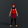3D Character Model With Cat Ears Red Hair Red Top Purple Pants Tail And Barefoot