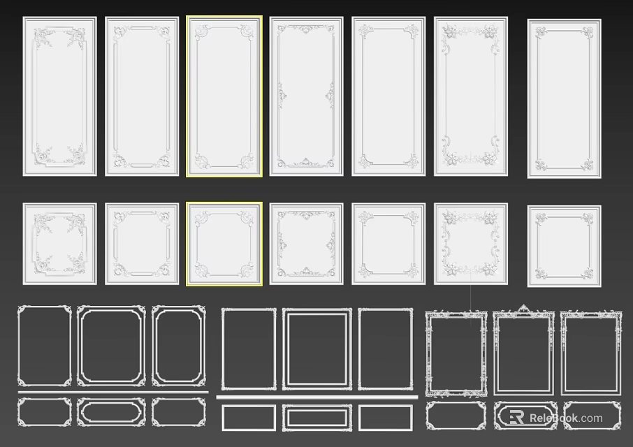 Collection Of Frames With Carved Patterns Designs 3d model