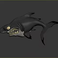 Realistic 3D Rendered Shark With Dark Gray Body Yellow Eyes And Sharp Open Mouth