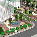 Colorful Urban Landscape Design With Geometric Areas Green Spaces And Walkways