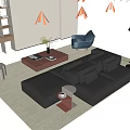 Modern Sofa Coffee Table Combination Multi-Person Sofa Combination Sofa Module Sofa Coffee Table Leisure Chair Floor Lamp Side Table Background Wall Decorative Cabinet 3d model