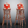 Red Daville Water Towers With Rustic Metal Frame And Vintage Design