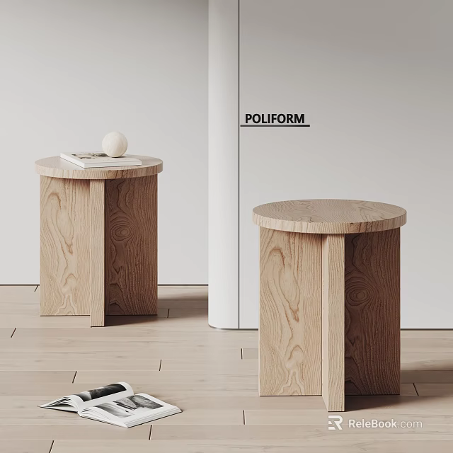 Modern Minimalist Wooden Side Tables With Round Top And Natural Grain 3d model 