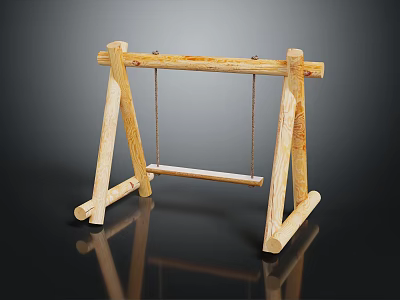 Wooden Swing Play Equipment With A Frame Stand And Wooden Seat For Kids Outdoor Fun 3d model