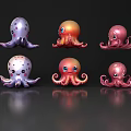 Six Cute Cartoon Octopus Characters With Colorful Bodies Big Eyes And Smiling Faces