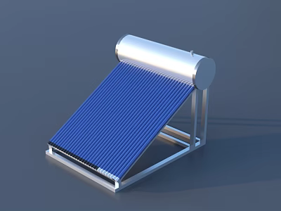 Solar Water Heater With Blue Collector Panel And Silver Storage Tank 3d model