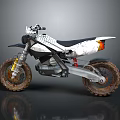 Modern Off Road Motorcycle With White Silver Body Black Seat And Muddy Tires