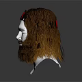 Realistic Human Head Model With Brown Long Hair Beard And Red Knitted Headband
