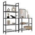 Modern Black Frame Open Shelving Units With Decorative Vases Books And Storage Boxes 3d model