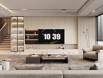 modern living room cream TV back wall 3d model