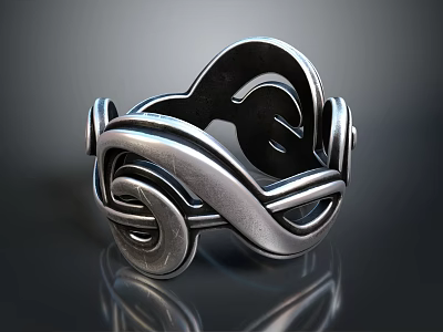 Silver Ring With Twisted Intertwined Curved Lines Modern Artistic Fashion Jewelry Accessory 3d model