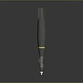 Gray Military Missile With Yellow Stripes Pointed Nose Fins And Text Details